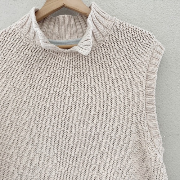 Free People Winding Road Tank Vest Chunky Knit Tan Pullover Preppy Casual L - Picture 9 of 14